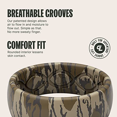 Groove Life Mossy Oak Camo Silicone Ring Breathable Rubber Wedding Rings for Men, Lifetime Coverage, Unique Design, Comfort Fit Ring