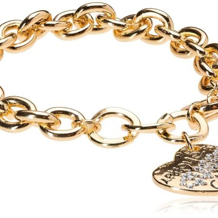 GUESS "Basic" Graffiti Logo Heart Toggle Charm Bracelet