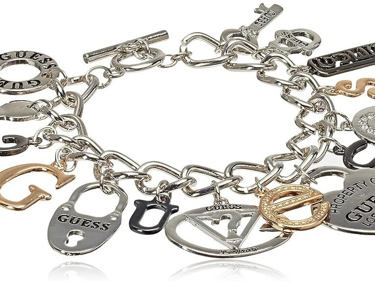 GUESS "Basic Mixed Metal Logo Charm Toggle Charm Bracelet