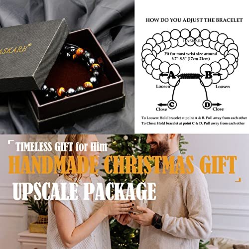 HASKARE Triple Protection Bracelet, Genuine Tigers Eye Black Obsidian and Hematite 8mm Beads Bracelet for Men Women, Crystal Jewelry Stone Bracelets Christmas Gifts for Men...