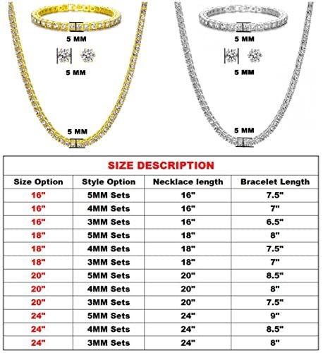 HH BLING EMPIRE Gold Silver Iced Out Diamond Tennis Chain Necklace for Men Women, Rhinestone Tennis Necklaces for Women and Teens, Tennis and Cuban Link Chains 18-30 Inches