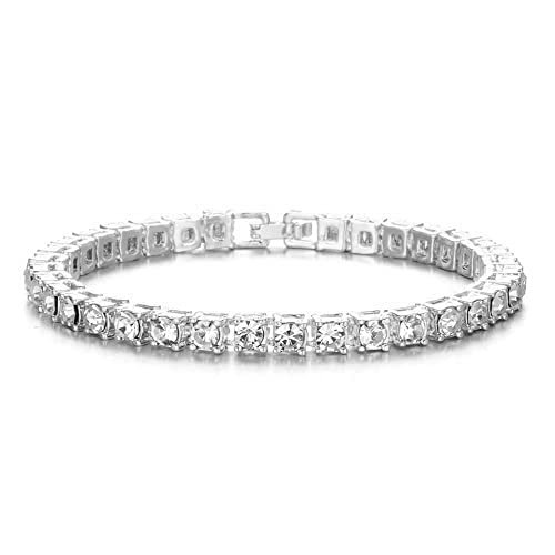 HH BLING EMPIRE Gold Silver Iced Out Diamond Tennis Chain Necklace for Men Women, Rhinestone Tennis Necklaces for Women and Teens, Tennis and Cuban Link Chains 18-30 Inches