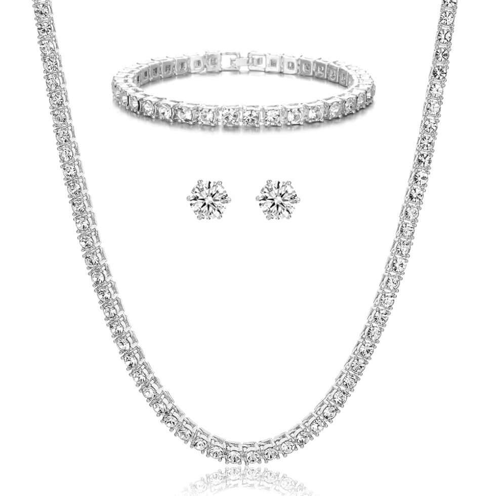 HH BLING EMPIRE Gold Silver Iced Out Diamond Tennis Chain Necklace for Men Women, Rhinestone Tennis Necklaces for Women and Teens, Tennis and Cuban Link Chains 18-30 Inches