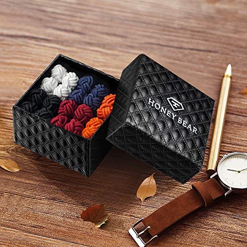 HONEY BEAR 5 Paar Herren/Damen Seide Stoff Knoten Seidenknoten Manschettenknöpfe Set,MEHRWEG