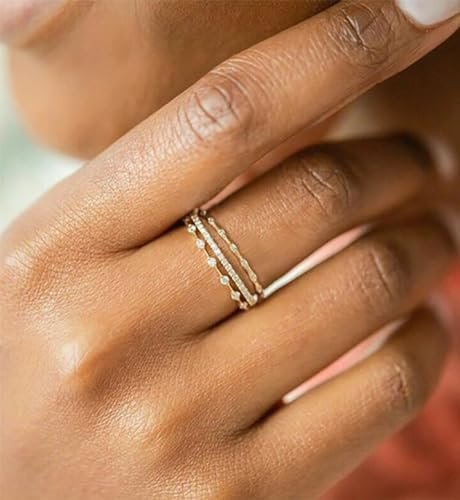 iF YOU Gold Rings for Women Non Tarnish - Dainty 14K Gold Plated Stackable Cubic Zirconia Knuckle Ring Set, Statement Promise Wedding Bands Engagement Rings Size 6 7 8 9 10