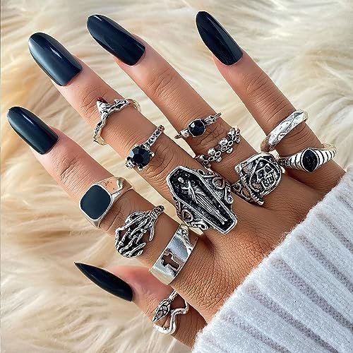 IFKM 15-63 PCS Vintage Silver Knuckle Rings Set for Women Teen Girl, Stackable Joint Finger Statement Rings Bohemian Retro Hollow Carved Midi Rings, Boho Y2k Snake Butterfly...