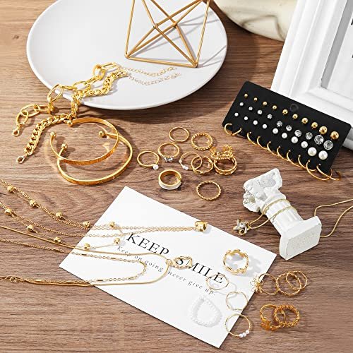 IFKM 36 PCS Gold Plated Jewelry Set with 4 PCS Necklace, 11 PCS Bracelet, 7 PCS Ear Cuffs Earring, 14 Pcs Knuckle Rings for Women Girls Valentine Anniversary Birthday Friendship...