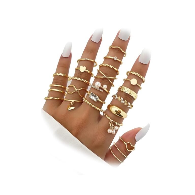 IFKM 51 Pcs Gold Knuckle Rings Set For Women Girls Vintage Stackable Joint Finger Midi Rings Dainty Cubic Zirconia Crystal Simple Twist Hollow Cute Rings Pack Jewelry Gift