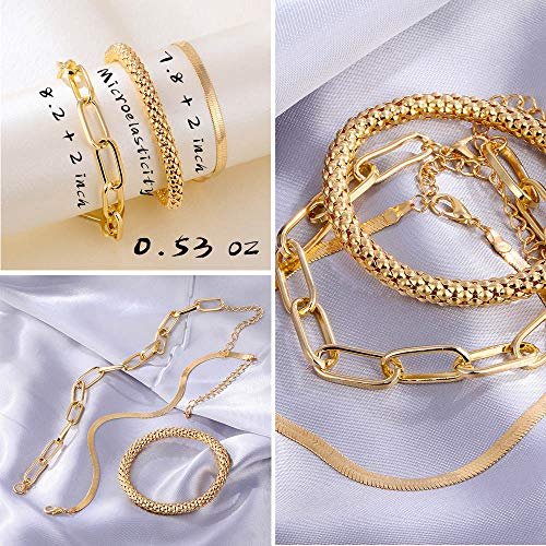 IFKM 6 PACK (24 PCS) Boho Gold Chain Bracelets Set for Women, 14K Gold Plated Multiple Layered Stackable Open Cuff Wrap Bangle Adjustable Link Italian Cuban Jewelry for Women Gift