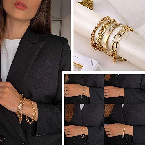 IFKM Gold Bracelets for Women, 14K Gold Plated Dainty Layered Chain Bracelets Adjustable Cute Bangle Link Bracelet Set