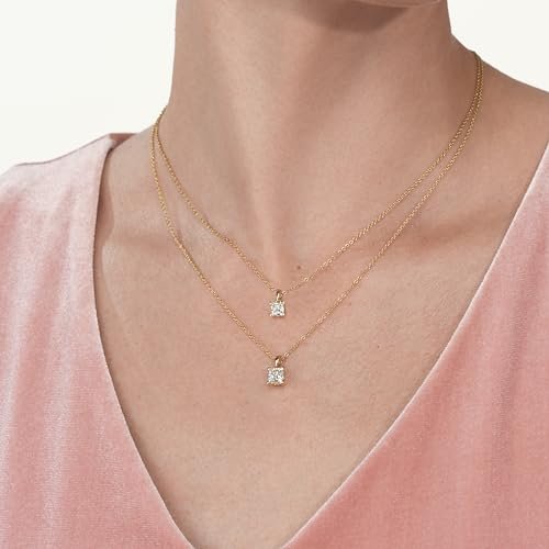 IGI Certified 1/4 to 2 Carat Princess Cut Lab Grown Diamond Square Solitaire Pendant Necklace for Women I 14k Gold Necklace (G-H, VS1-VS2, cttw) I 18 Inch Long Chain Necklace