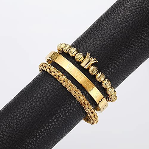 Imperial Crown King Mens Bracelet CZ Beads Silver Gold Bracelet for Men Luxury Charm Fashion Bangle Jewellery