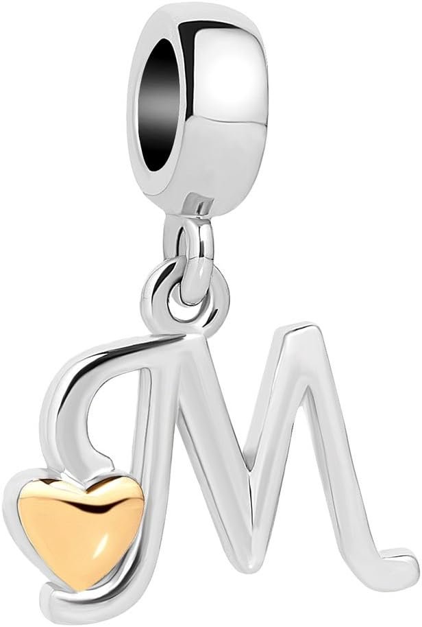 Initial A-Z Letter Charm Golden Heart Alphabet Dangle Beads for Bracelets & Necklaces