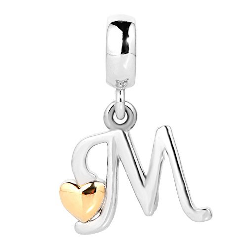 Initial A-Z Letter Charm Golden Heart Alphabet Dangle Beads for Bracelets & Necklaces