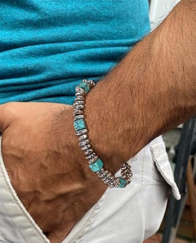 Italian Handmade Stainless Steel Men's Bracelet with Natural Gemstones,Mens Bracelets Birthday Annivesary Gifts,Casual Men's Bracelets