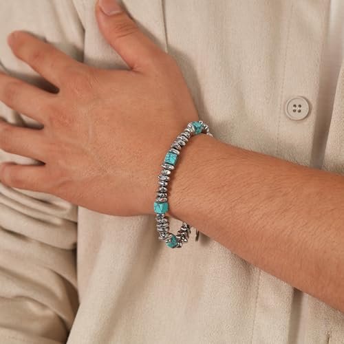 Italian Handmade Stainless Steel Men's Bracelet with Natural Gemstones,Mens Bracelets Birthday Annivesary Gifts,Casual Men's Bracelets