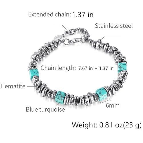 Italian Handmade Stainless Steel Men's Bracelet with Natural Gemstones,Mens Bracelets Birthday Annivesary Gifts,Casual Men's Bracelets