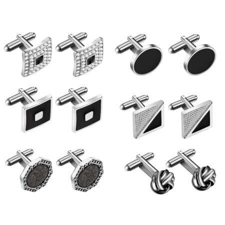 JewelryWe Manschettenknöpfe Herren: 3/6 Paar Rund Rechteck Quadrat Achteck Kugel Strass Cufflinks Männer Legierung Manschetten Knöpfe Geschenk für Hochzeit Verlobung…