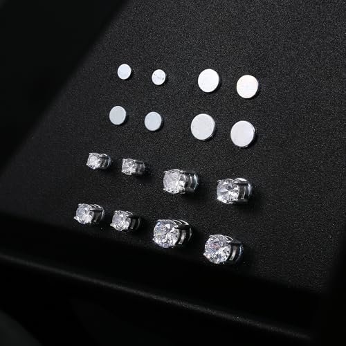 Jstyle 4-7MM Magnetic Earrings for Men Women Shiny Round Cubic Zirconia Stud Earrings for Non-Pierced Ears Hypoallergenic Stainless Steel Fake Earrings Not Easy to Fall off