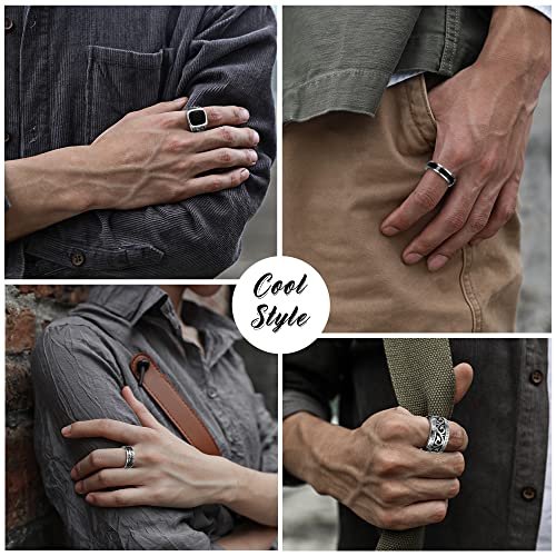 Jstyle 4Pcs Stainless Steel Vintage Signet Rings for Men Biker Rings Set Pinky Thumb Celtic Band Ring Spinner Ring Silver Gold Polished Edge Mens Rings for Men Jewelry Gift