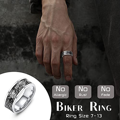 Jstyle 4Pcs Stainless Steel Vintage Signet Rings for Men Biker Rings Set Pinky Thumb Celtic Band Ring Spinner Ring Silver Gold Polished Edge Mens Rings for Men Jewelry Gift