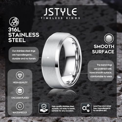 Jstyle Stainless Steel Rings for Men Wedding Ring Cool Simple Band 8MM Width 3 Pcs A Set