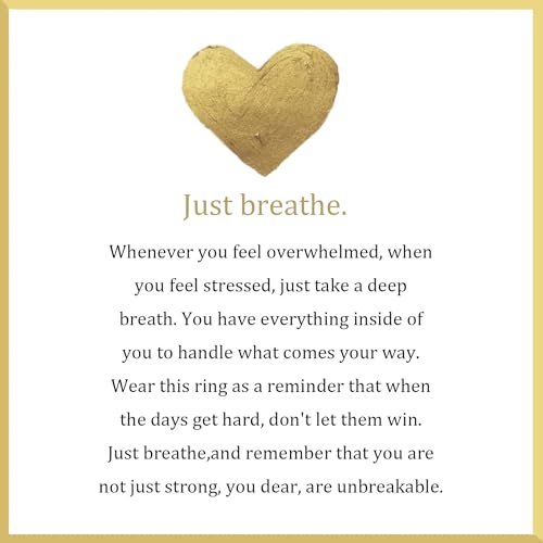 Just Breathe Ring for Women, Adjustable Heart Ring, Stainless Steel Spiral Wrap Healing Rings, Inspirational & Heart felt Gift