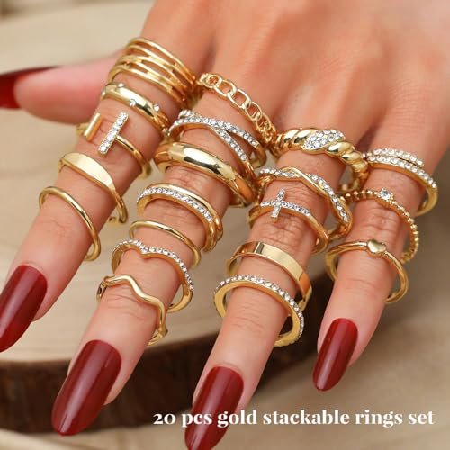 KISS WIFE Gold Knuckle Rings Set for Women, Dainty Simple Trendy Cute Stackable Finger Rings Pack, Stacking Layering on Thumb and Knuckle, Mixed Size