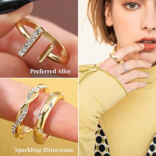 KISS WIFE Gold Knuckle Rings Set for Women, Dainty Simple Trendy Cute Stackable Finger Rings Pack, Stacking Layering on Thumb and Knuckle, Mixed Size