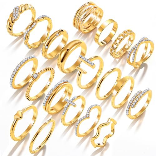 KISS WIFE Gold Knuckle Rings Set for Women, Dainty Simple Trendy Cute Stackable Finger Rings Pack, Stacking Layering on Thumb and Knuckle, Mixed Size