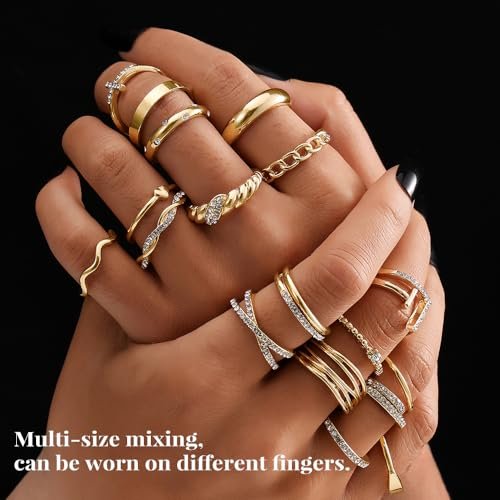 KISS WIFE Gold Knuckle Rings Set for Women, Dainty Simple Trendy Cute Stackable Finger Rings Pack, Stacking Layering on Thumb and Knuckle, Mixed Size