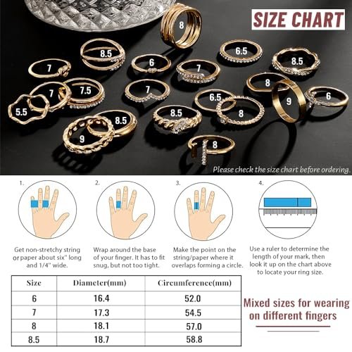 KISS WIFE Gold Knuckle Rings Set for Women, Dainty Simple Trendy Cute Stackable Finger Rings Pack, Stacking Layering on Thumb and Knuckle, Mixed Size