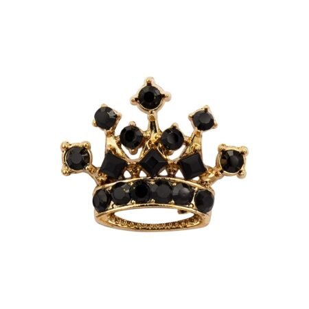 Knighthood Golden Crown with Black Stone Detailing Lapel Pin Brooch Shirt Stud for Men