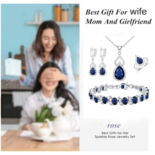 LMXXVJ Women Jewelry Set Platinum Plated Necklace Open Ring Earrings Bracelet Set,Birthday/Anniversary Mother’s Day Jewelry Gifts for Mom/Wife/Sister/Best Friend