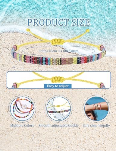 LOLIAS 24 Pieces Waterproof String Bracelets for Women Surfer Wave Boho Bracelet Adjustable Handmade Friendship Bracelet String Ocean Beach Boho Bracelets Anklets for Women