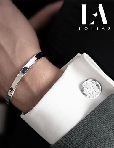 LOLIAS 3 Pairs Initial Cufflinks For Men Classic Mens CuffLinks Set Letter Cuff Links for Casual to Formal with Gift Box Silver Black Gold Cufflinks for Father Husband