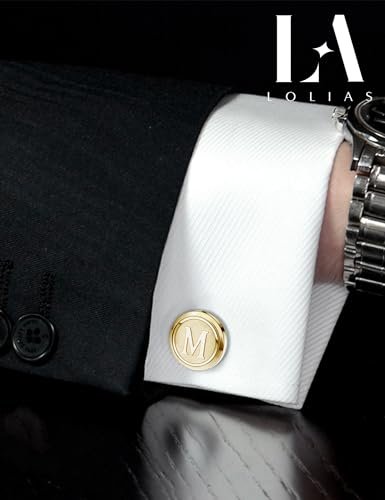 LOLIAS 3 Pairs Initial Cufflinks For Men Classic Mens CuffLinks Set Letter Cuff Links for Casual to Formal with Gift Box Silver Black Gold Cufflinks for Father Husband