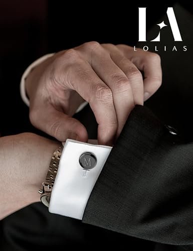 LOLIAS 3 Pairs Initial Cufflinks For Men Classic Mens CuffLinks Set Letter Cuff Links for Casual to Formal with Gift Box Silver Black Gold Cufflinks for Father Husband
