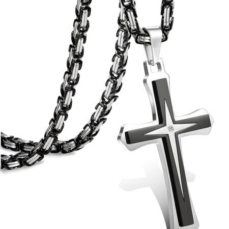 LOLIAS Black Gold 𝐂𝐫𝐨𝐬𝐬 𝐍𝐞𝐜𝐤𝐥𝐚𝐜𝐞 for Men Stainless Steel 𝐁𝐲𝐳𝐚𝐧𝐭𝐢𝐧𝐞 Chain With Cross Pendant Necklace 𝐌𝐞𝐧𝐬 𝐆𝐢𝐟𝐭 22-30Inch