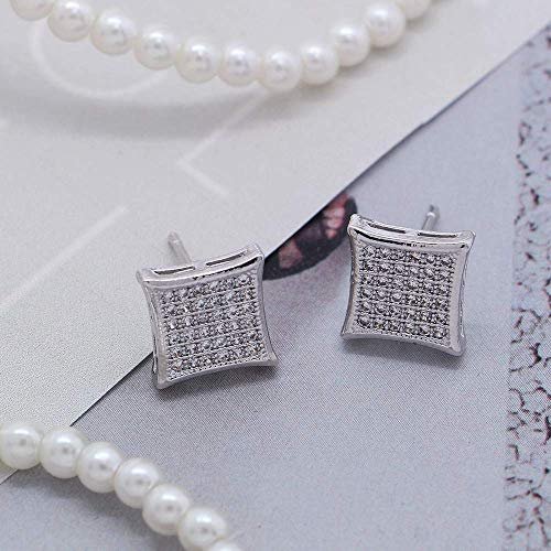 LuReen Gold Silver 11mm Square CZ Stud Earrings of Mens aretes para hombre