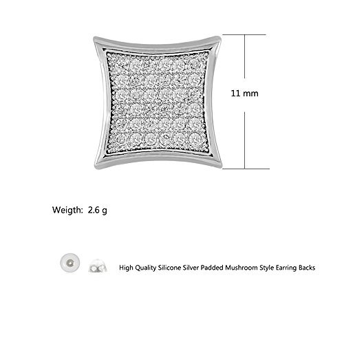 LuReen Gold Silver 11mm Square CZ Stud Earrings of Mens aretes para hombre