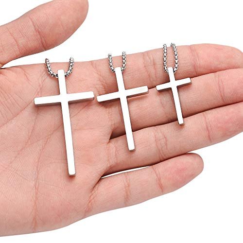 M MOOHAM Cross Necklace for Men, Silver Black Gold Stainless Steel Plain Cross Pendant Necklace for Men Box Chain 16-30 Inch