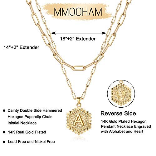 M MOOHAM Dainty Gold Necklace for Women - 14K Solid Gold Over Layering Necklaces for Women Cute Hexagon Letter Initial Necklaces for Women Gold Layered Necklaces for Women...