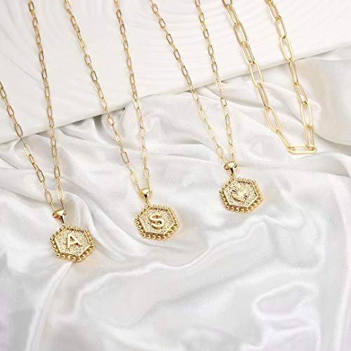 M MOOHAM Dainty Gold Necklace for Women - 14K Solid Gold Over Layering Necklaces for Women Cute Hexagon Letter Initial Necklaces for Women Gold Layered Necklaces for Women...