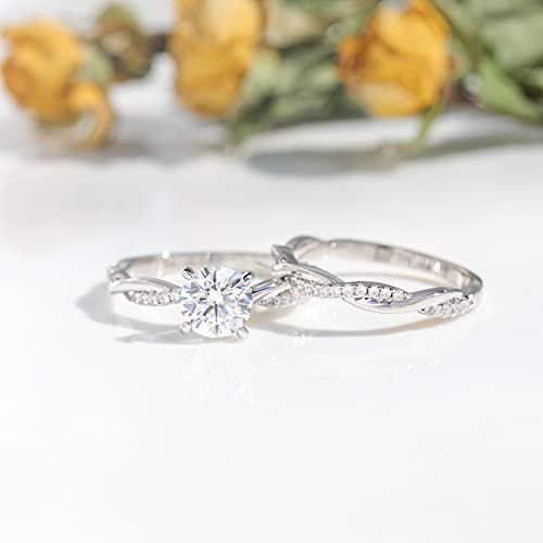 Mameloly 1.5ct Engagement Rings for Women Round Bridal Ring Sets Cubic Zirconia Wedding Band Twisting Infinity Pave Set Size 3-12