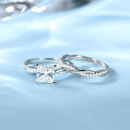 Mameloly 2ct Wedding Rings for Women Princess Cut Bridal Ring Sets Cubic Zirconia Engagement Rings Twisting Infinity Pave Set Size 4-12