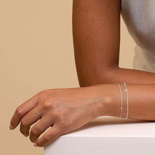 MBW Silver Bracelets for Women, Dainty Silver Bracelets for Women Set 14K Silver Bracelet Stack Waterproof Jewelry for Women Trendy Minimalist Simple Small Thin Bracelet Set for...