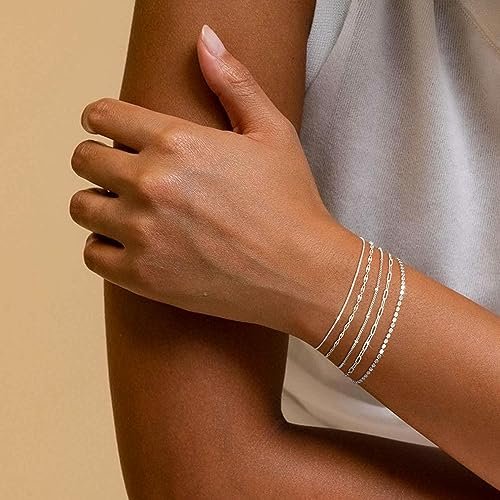MBW Silver Bracelets for Women, Dainty Silver Bracelets for Women Set 14K Silver Bracelet Stack Waterproof Jewelry for Women Trendy Minimalist Simple Small Thin Bracelet Set for...