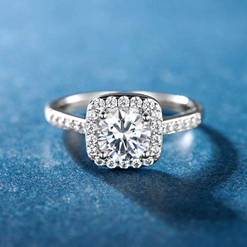 MDFUN 18K White Gold Plated Cubic Zirconia Promise Halo Engagement Promise Eternity Ring for Women