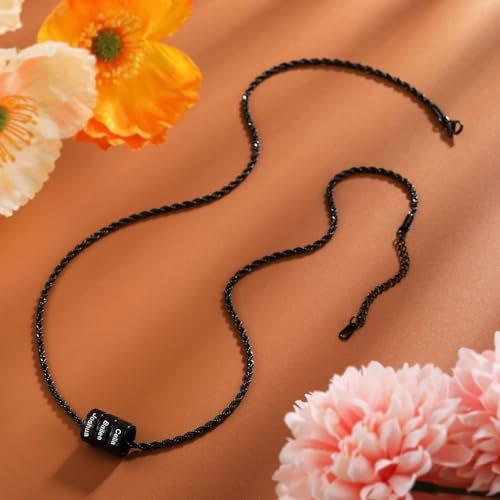 MeMeDIY Personalized Necklace 2/3/4/5/6 Charm Beads Custom Engraving Initial Name Date for Men Women Boyfriend Girlfriend Stainless Steel Adjustable Chain anniversary...
